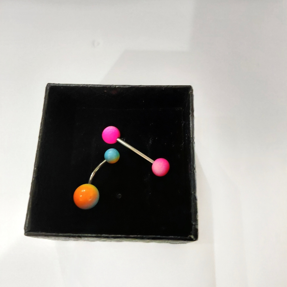 New Mystic Metals Neon Rainbow Ball Curved Barbell And Standard Barbell 14 guage